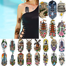 9pcs Temporary Tattoo New School Traditional Treehouse And Mushroom For Chest