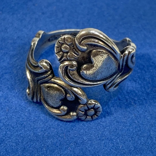 Vintage Avon Sterling Silver Spoon Ring Treasured Heart 1970s Adjustable Sz 8