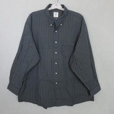 Brooks Brothers Button Down Shirt Mens XL Long Sleeve Plaid Cotton Navy Blue