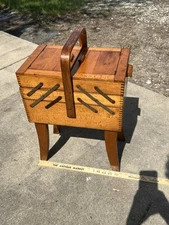 Vintage Birds Eye Maple Modern Accordion Wood Sewing Box
