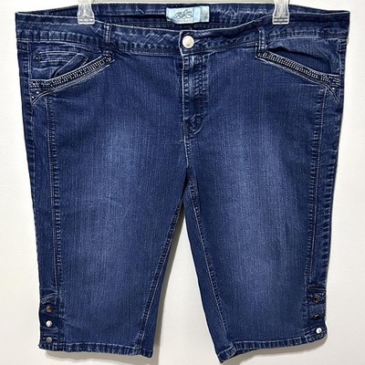 One 5 One Pedal Pusher Capri Jeans 20W Rhinestone Pockets Y2K Stretch Dark 44x15