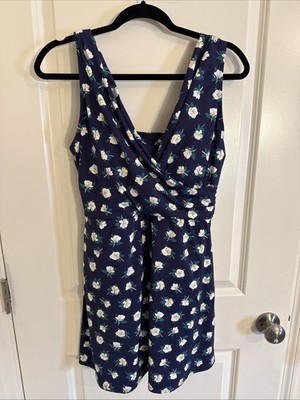 Lands' End Draper James Sz 14 Blue Floral Swim Dress Modest Soft Cup Rare