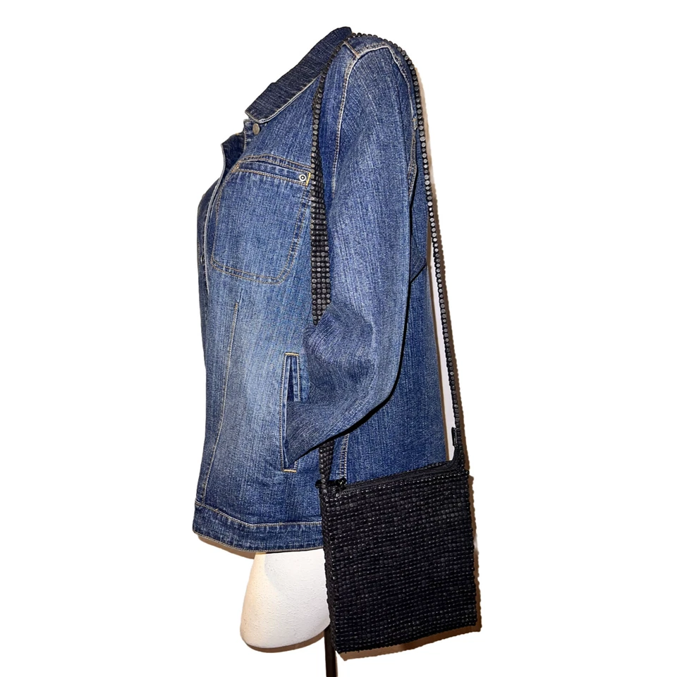 SIGRID OLSEN Purse Black Wooden Bead Flat Square Zippered Shoulder Bag Crossbody - Image 2 of 4