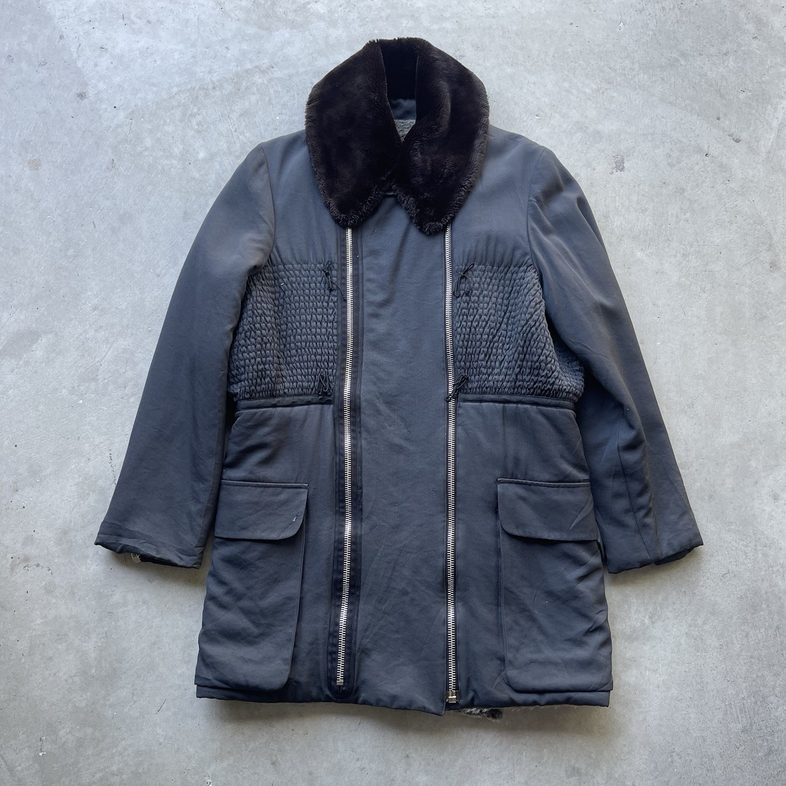 Jean Paul Gaultier, Giacca Jean Paul Gaultier vintage anni 80 cappotto caban zip pelliccia made in Italy 40