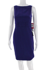 Vince Camuto Womens Back Zip Sleeveless Boat Neck Sheath Dress Indigo Size 0P