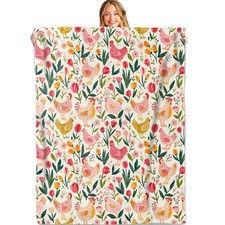 Farm Chicken Floral Throw Blanket Soft Lightweight Flannel Decor 50x60 Inch