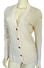 TORY BURCH WOMEN'S MERINO WOOL CARDIGAN KNIT SWEATER W/LOGO BUTTONS RED OR IVORY