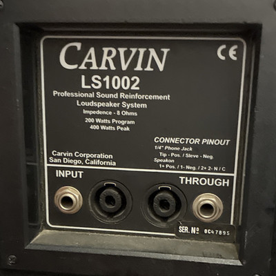 Pair of Carvin LS1002 Loudspeaker 200W 8 Ohms Black Wired 1/4'' Speakon Passive