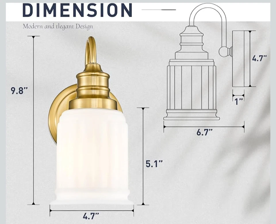 Juego de dos apliques de pared modernos, luz de tocador de baño HWH dorada cepillada, antigua Foto 2 de 4