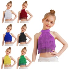 Kids Girls Crop Top Samba Vest Sleeveless Dancewear Back Dance Costume Salsa