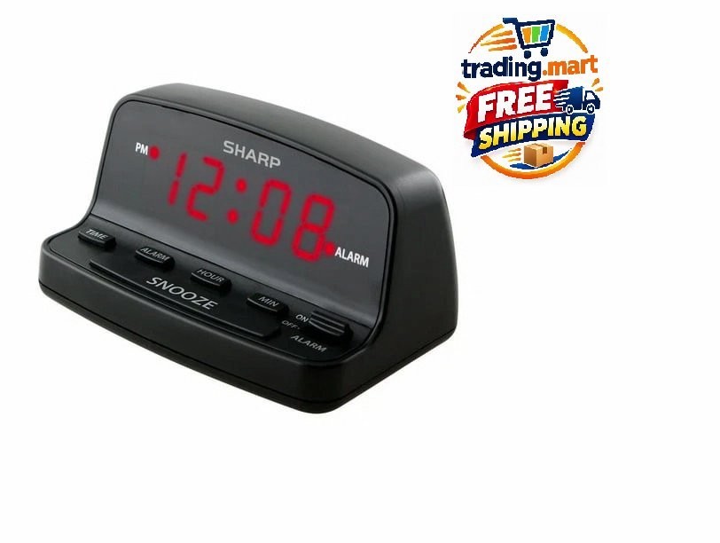 SHARP DIGITAL ALARM CLOCK Loud Alarm Snooze Keyboard Controls LED Display Black