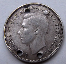 HOLED 1942-D  AUSTRALIA .925 SILVER 6 SIX PENCE SIXPENCE #820 ex-bracelet