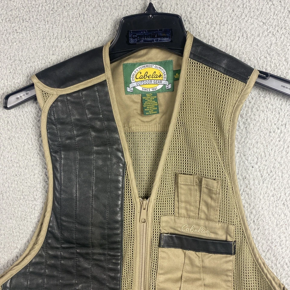 Cabelas 狩猎背心男式中号棕褐色皮革网眼实用猎枪鸟游戏 — 第 2/4 张图片