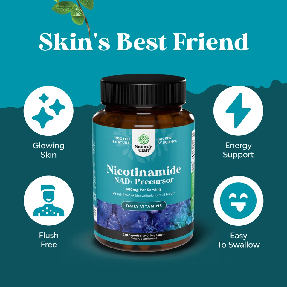 Vitamin B3 Niacinamide 500mg Capsules - Mitochondrial Energy & Potent Skin 240ct - Image 4 of 4