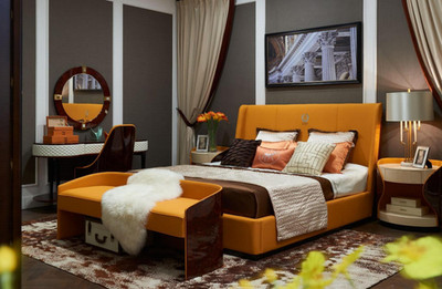 Bett Nachttisch Hocker 4 tlg. Schlafzimmer Set Design Modern Luxus Betten Neu