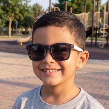 Kids Polarized Sunglasses Square Black Frame White Arms UV400 Flexible