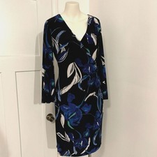 Lauren Ralph Lauren size 10 Blue Abstract Floral Bell Sleeve Faux Wrap Dress