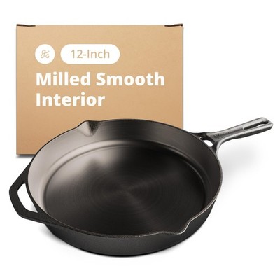 Iron Skillet 12 Inch Pre Seasoned Smooth Milled Greater Goods Cast Organic Cook