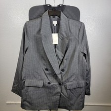 A New Day Women's Double Breasted Blazer Gray Striped Size XXL