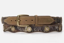 Nocona Belt Co. Size 46 Camo Leather Belt 12 Gauge Shotgun Shell Conchos Western