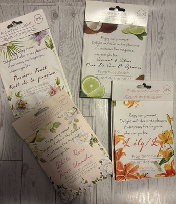 Greenbrier Scented Sachet 2 Pack Passion Fruit, Coconut, Rose, Lily 30g 8 total 