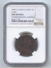 1803 Draped Bust Large Cent, Scarce Large Date, Large Fraction, NGC Fine Details