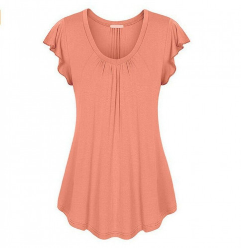Summer Solid Women Casual Crew Neck T Shirt Tunic Short Sleeve Blouse Loose Tops - Picture 2 of 22