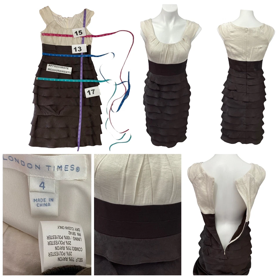 Charter Club Dress Womens Size 4 Brown Shutter Pleat Pintuck Lace Work Office - Image 4 of 4