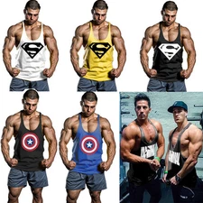 Supermen Captain America Men Gym Tank Tops Bodybuilding Fitness Stringer Workout