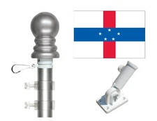 Netherlands Antilles 3'x5' Poly Flag & Spinner Flagpole Set w/Adjustable Bracket
