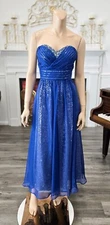 Aspeed Blue Chiffon & Silver Sequin Strapless Beaded party Prom Dress size L