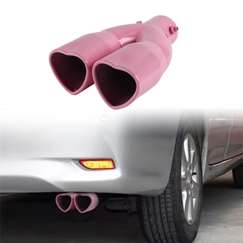 Pink Dual Heart Shape Car Exhaust Muffler Tip Pipe 63mm 2.5 Pink Dual Heart Shape Car Exhaust Muffler Tip Pipe 63mm 2.5