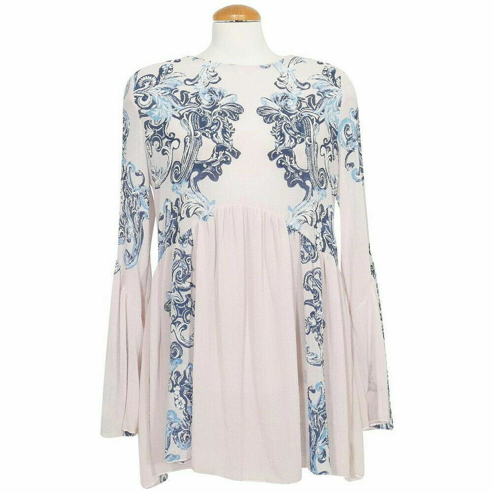 free people white dress with blue flowers Free People Sasha Maxi Dress M / Porcelain Combo
