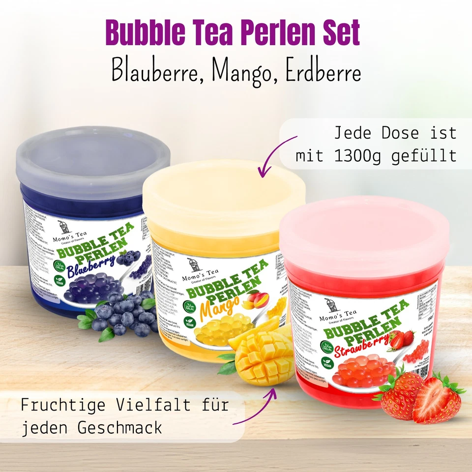 3x 1,3kg Bubble Tea Perlen Mango Erdbeere Blaubeere – Popping Boba Fruchtkugeln - Bild 2 von 4