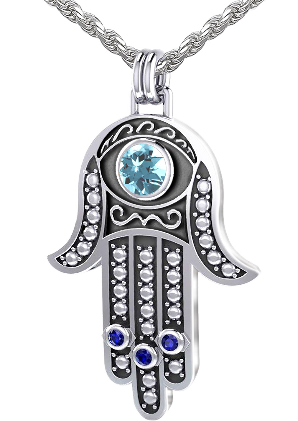 New Men's 1 5/8in 0.925 Sterling Silver Hamsa Protection Amulet Pendant