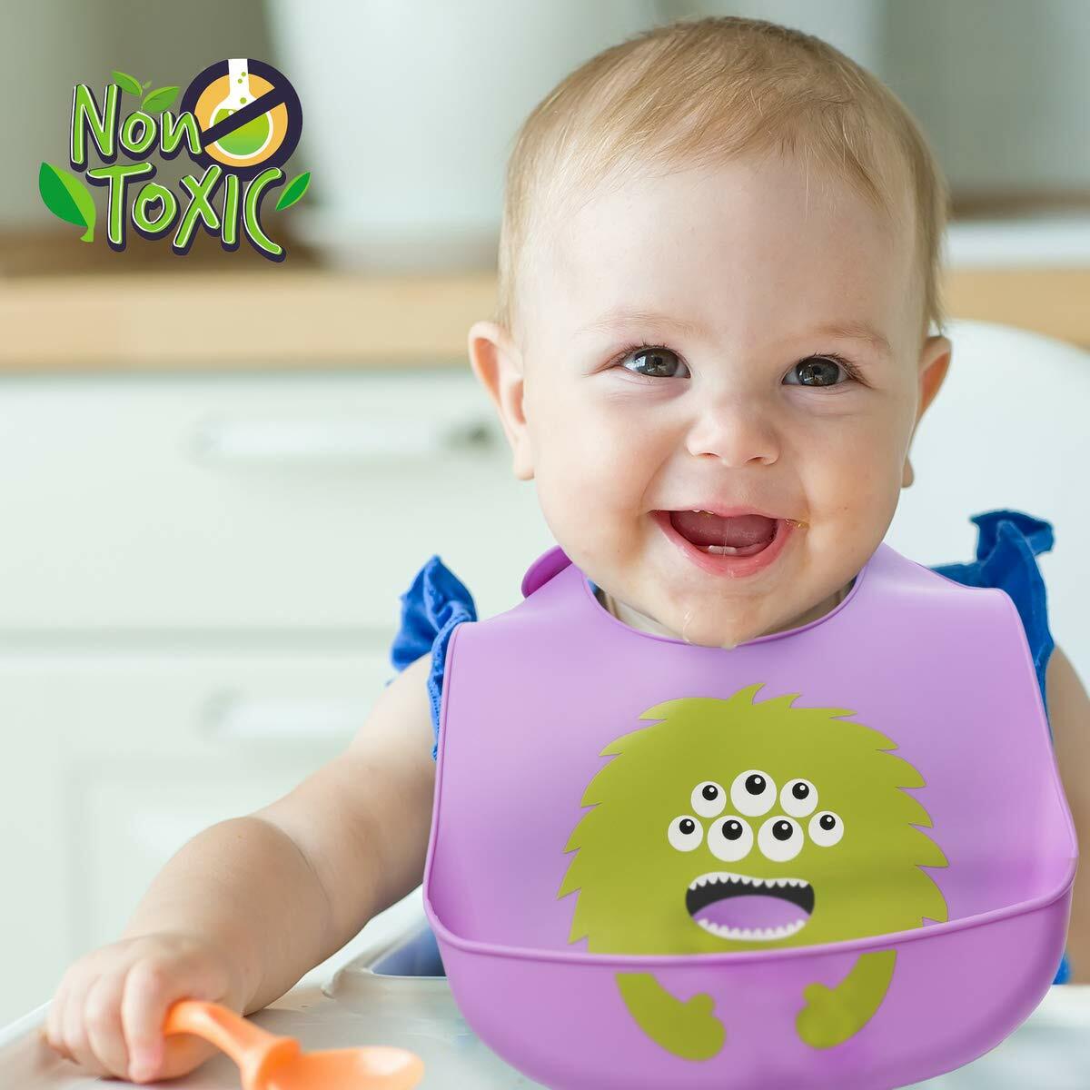 5 Pack Silicone Baby Bibs Food Catcher Waterproof Dishwasher Safe Bib