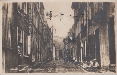 Quebec, CA: RPPC Little Champlain Streets - 1930 Canada Real Photo Postcard