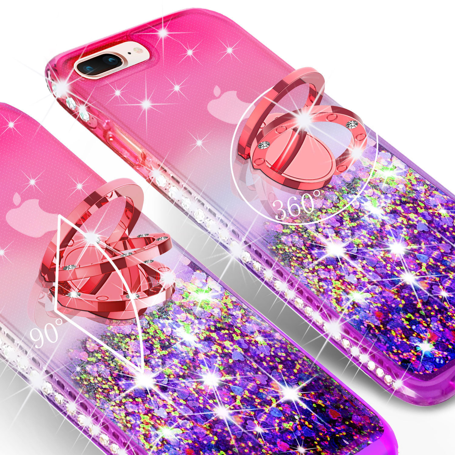 For Iphone 8 Plus 7 Plus Liquid Glitter Phone Case Girls With Kickstand Pink Ebay