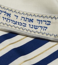 100 Wool Men Tallit Kosher Prayer Shawl, Blue  Gold Strips 43 x 63 Inch