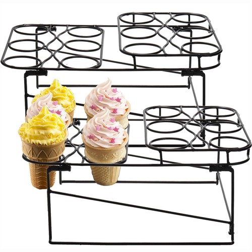 2 Pack Ice Cream Cone Racks with 12 Holes, Metal Cupcake Cones Holder