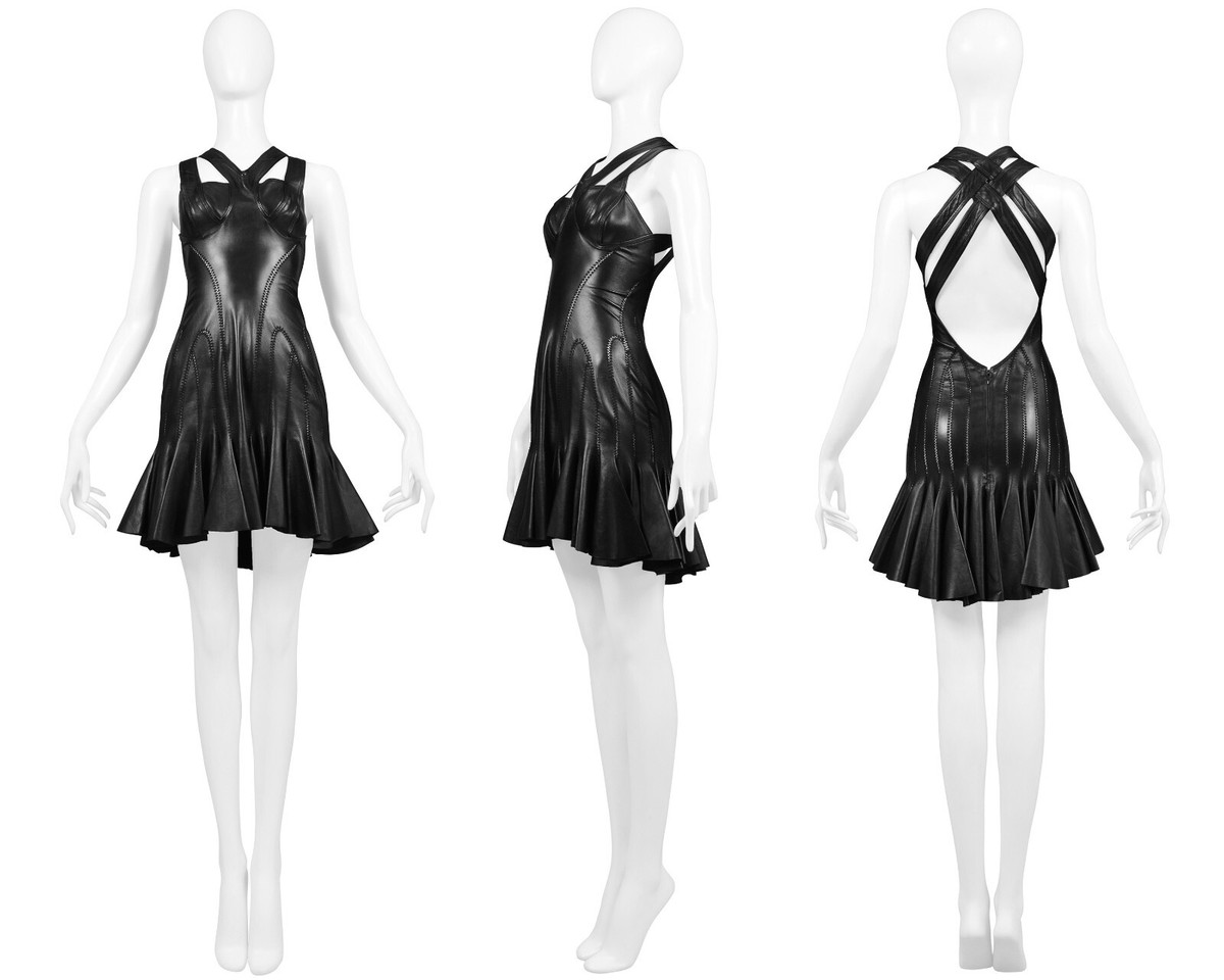 VINTAGE ALEXANDER MCQUEEN BLACK LEATHER BONDAGE DRESS 2004 | eBay