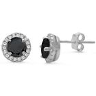 Earrings in Solid Sterling Silver 2 ct. Onyx Halo Stud