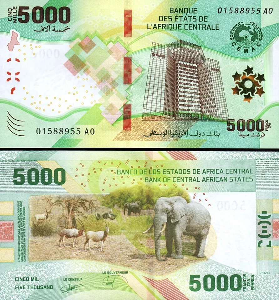 Central African States Set 5 Pcs 500 1000 2000 5000 10000 Francs 2020 2022 UNC - Image 3 of 4