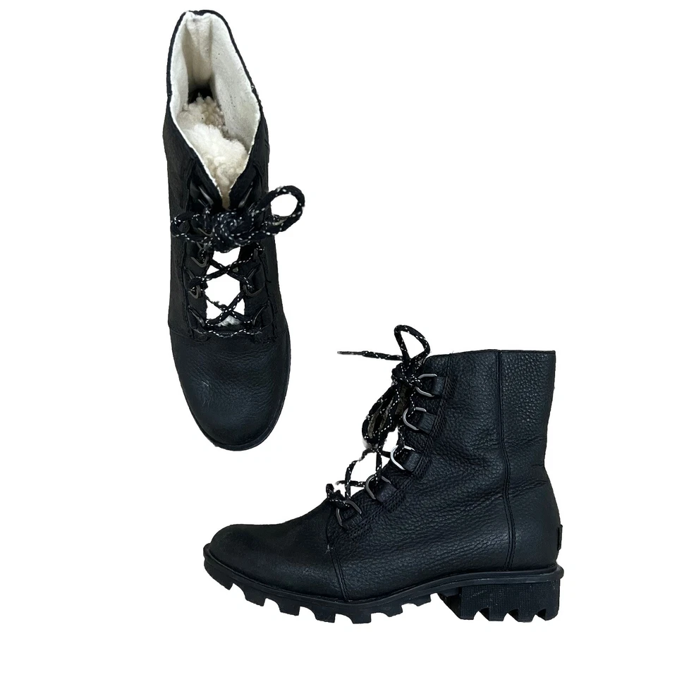 Botas Sorel Phoenix Forradas Sherpa Cuero Negro Piel de Oveja Talla 9.5 Exterior Foto 4 de 4