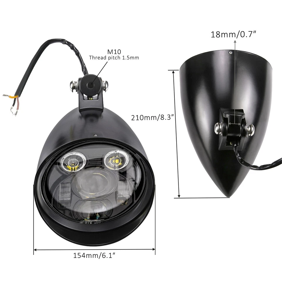 Faro bala LED negro 6" para Harley Davidson Sportster XL 883 1200 Softail Foto 2 de 4