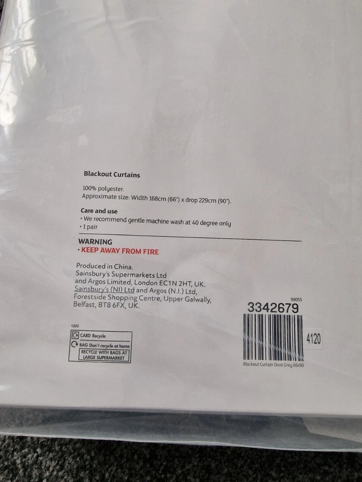 Home Essentials Plain Blackout Eyelet Curtains Dove Grey 168x229cm (920) - Image 2 of 3