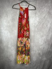 Farm Rio Macaw Tiered Tropical Floral Midi Dress In Red Women's Size XS