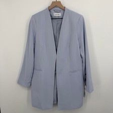 Calvin Klein Womens Blue Herringbone Open Front Blazer Jacket Size 16 Office