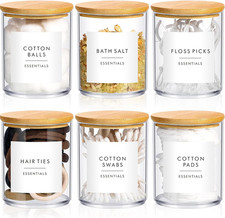 6 Cotton Pad Holder Bathroom Container, 10 Oz Cotton Ball Swabs Dispenser, Clear