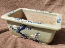 Antique Japanese Seto Ware Celadon Glaze Ceramic bonsai potPlanter Dish Tray